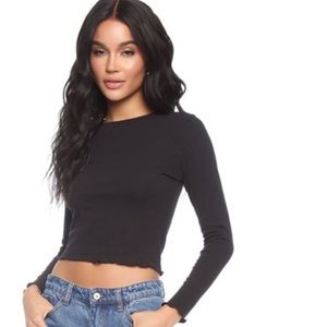 Hannah lettuce edge long sleeve top- black